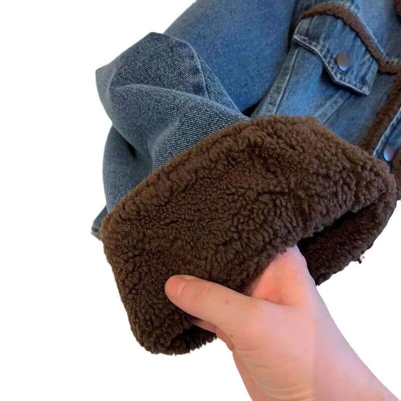 Women's Clothing French Street Style Plus Veet Thickened Denim For Women Spring And Autumn Age Reducing Cotton Padded Jacket