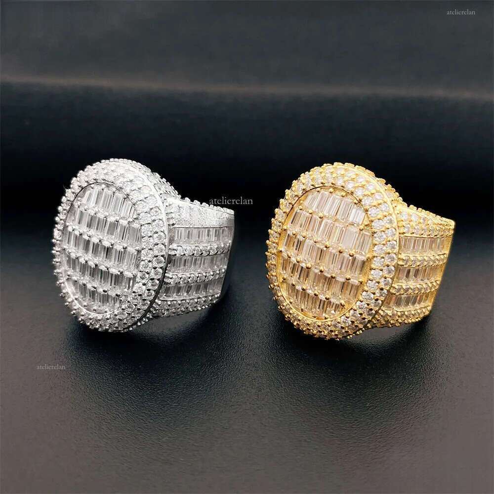 Hip-Hop Sier Inlaid D Color VVS Baguette Moissanite Ring Unisex Fashion Trend Full Dia