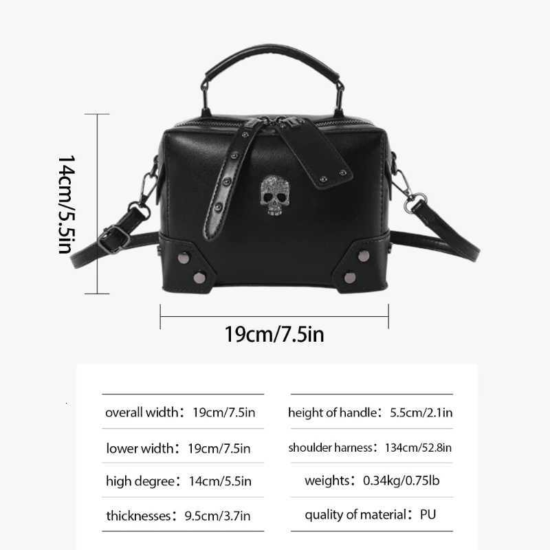 Women Gothic Punk Square Small Crossbody Handbag with Top Handle Skull Crosses Chain PU Leather Shoulder Bag Purse W250911