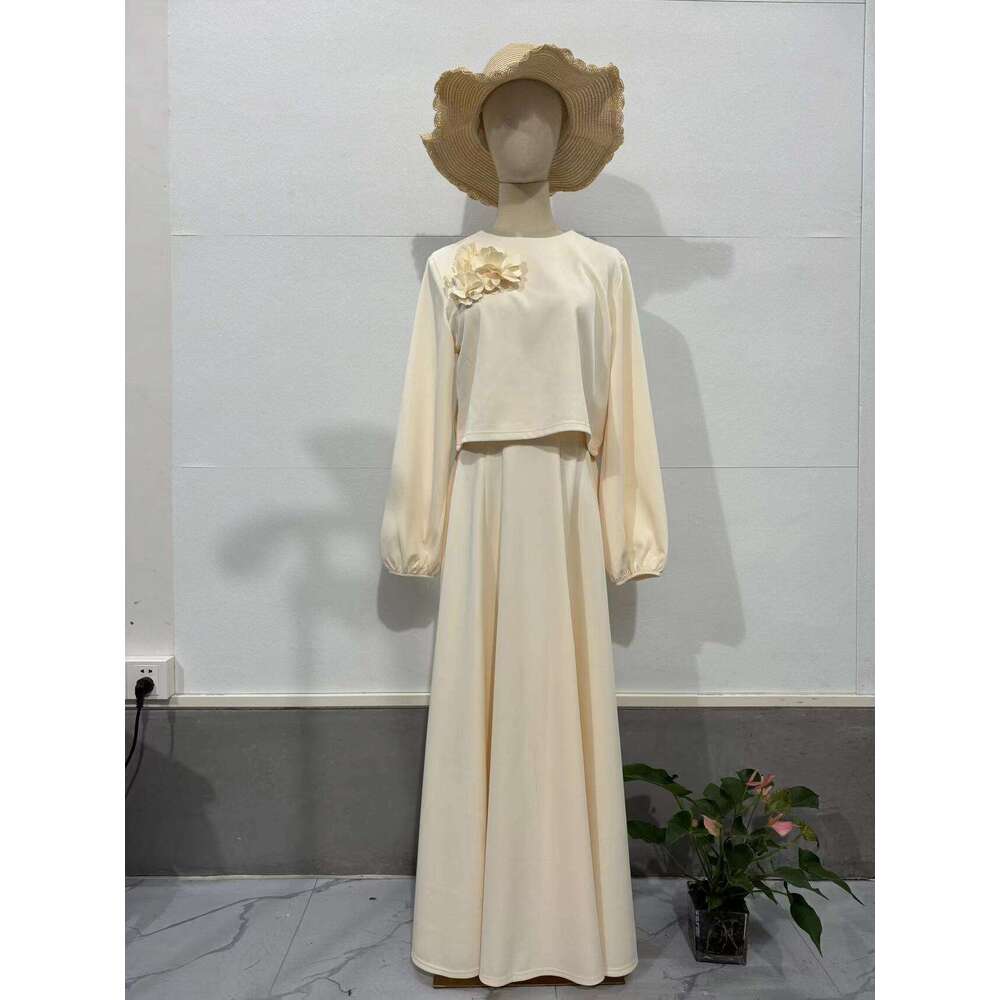 Autumn New Middle East Dubai Flower Lantern Sleeve Loose Women's Two-Piece Dress Set