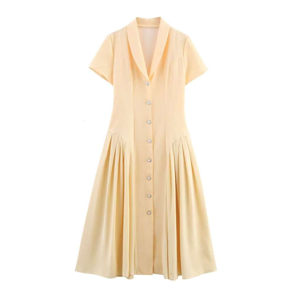 DHEssentials INS French First Love Sweet Long 2025 New Little Chanel Style Turn-Down Collar Single-Breasted Dress