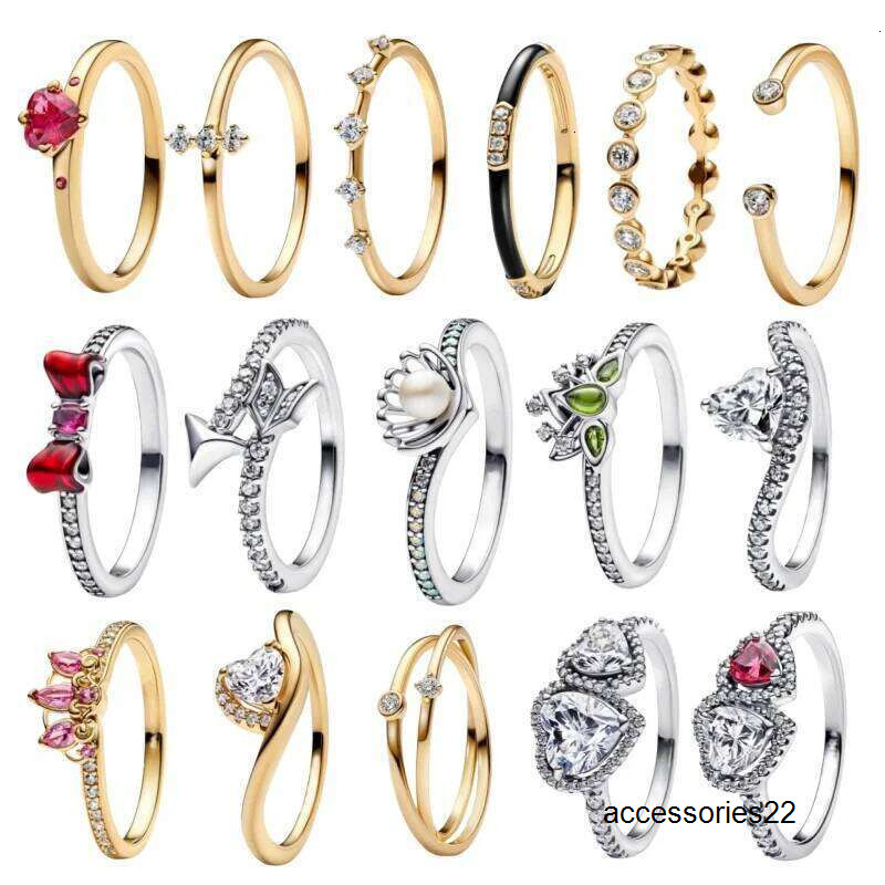 Band Rings New Valentines Day Gift Red Bow Rings Hot Sale 925 Sterling Silver Round Ring With Colorful Crystal Heart Stone Rings For Women Birthday Gift DIY Jewelry