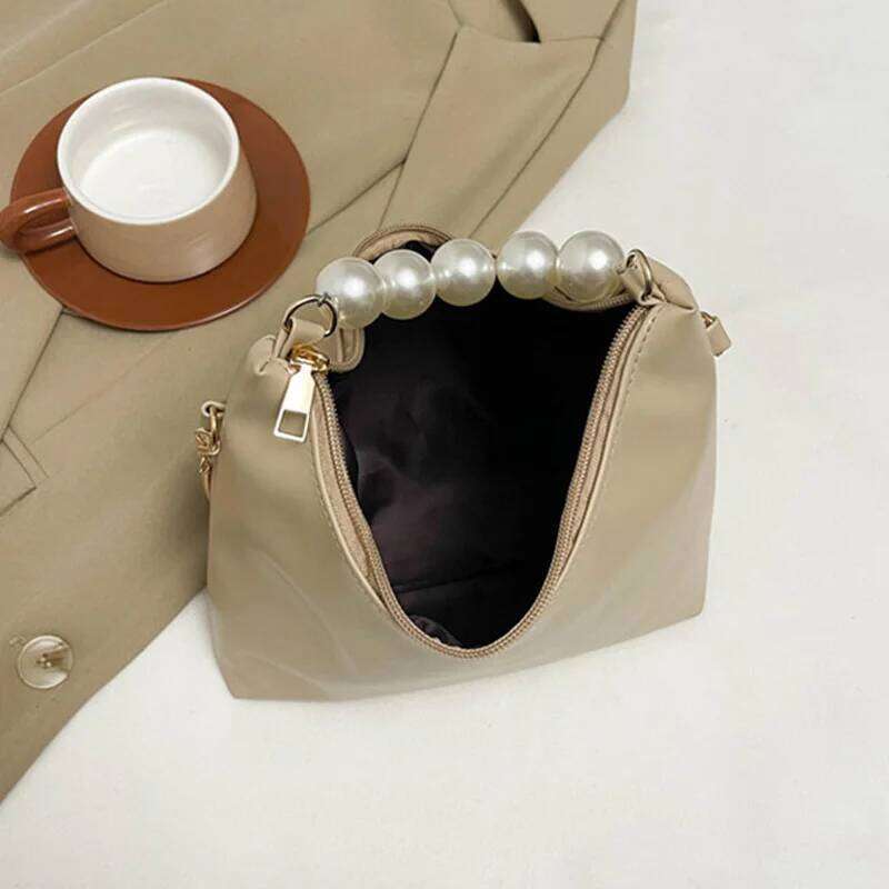 Women Pearl Handle Handbag Fashionable Elegant Lightweight Dumpling With Long Chain Outing Crossbody Bag Shoulder Bags