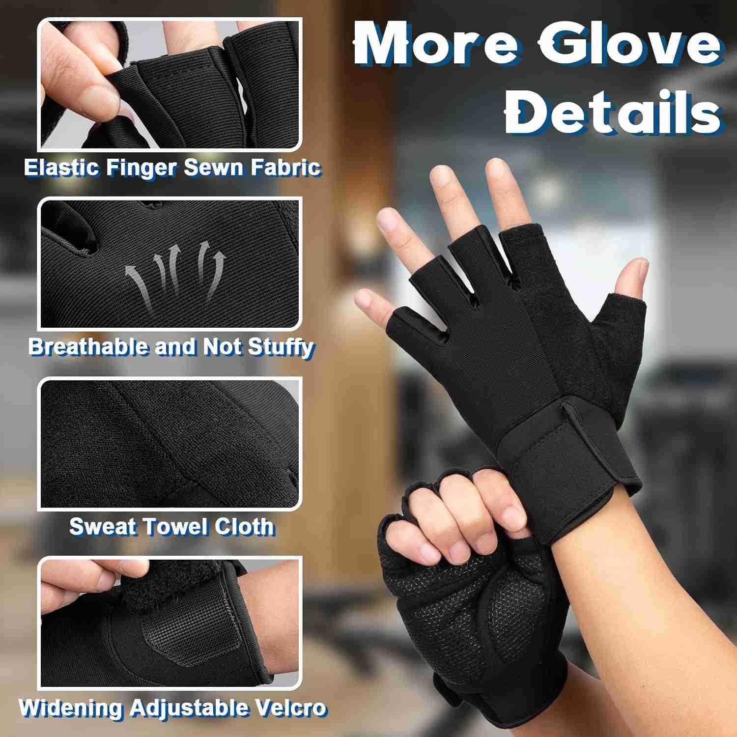 Workout Gloves for Men and Women Breathable and Comfortable Exercise Gloves with Wrist Support for Weightlifting Cycling Rowing and Gym Training Black