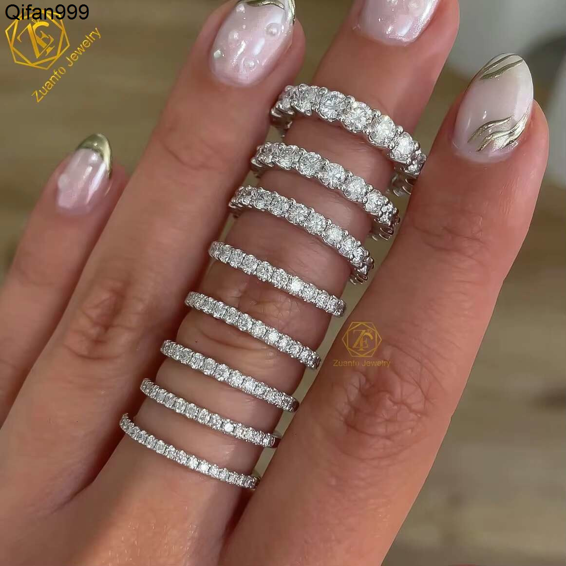 VVS Moissanite Ring Eternity Wedding Band Iced Out 16mm 18mm 2mm 3mm Diamond Silver 14k 18k Gold Engagement Stackable Rings