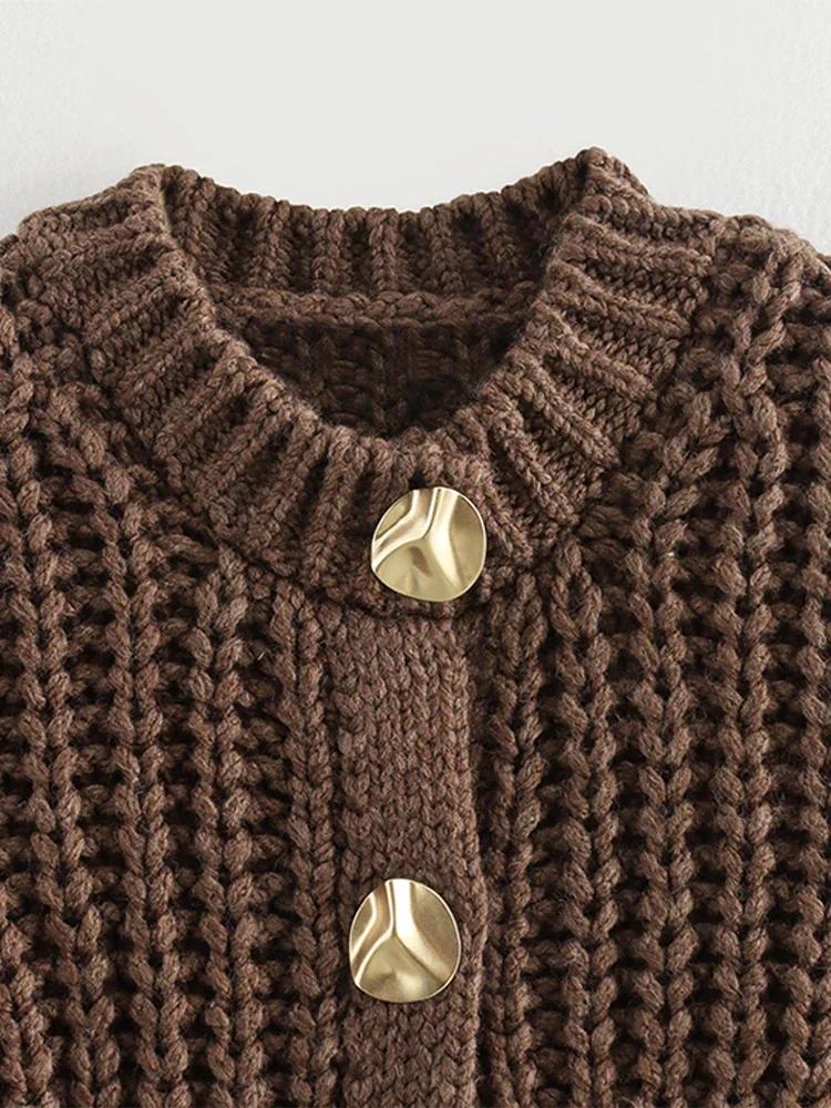 Casual Brown Knit Vest Women Vintage O Neck Single Breasted Pocket Sweater Vests 2025 Autumn Winter Solid Sleeveless Lady Tops