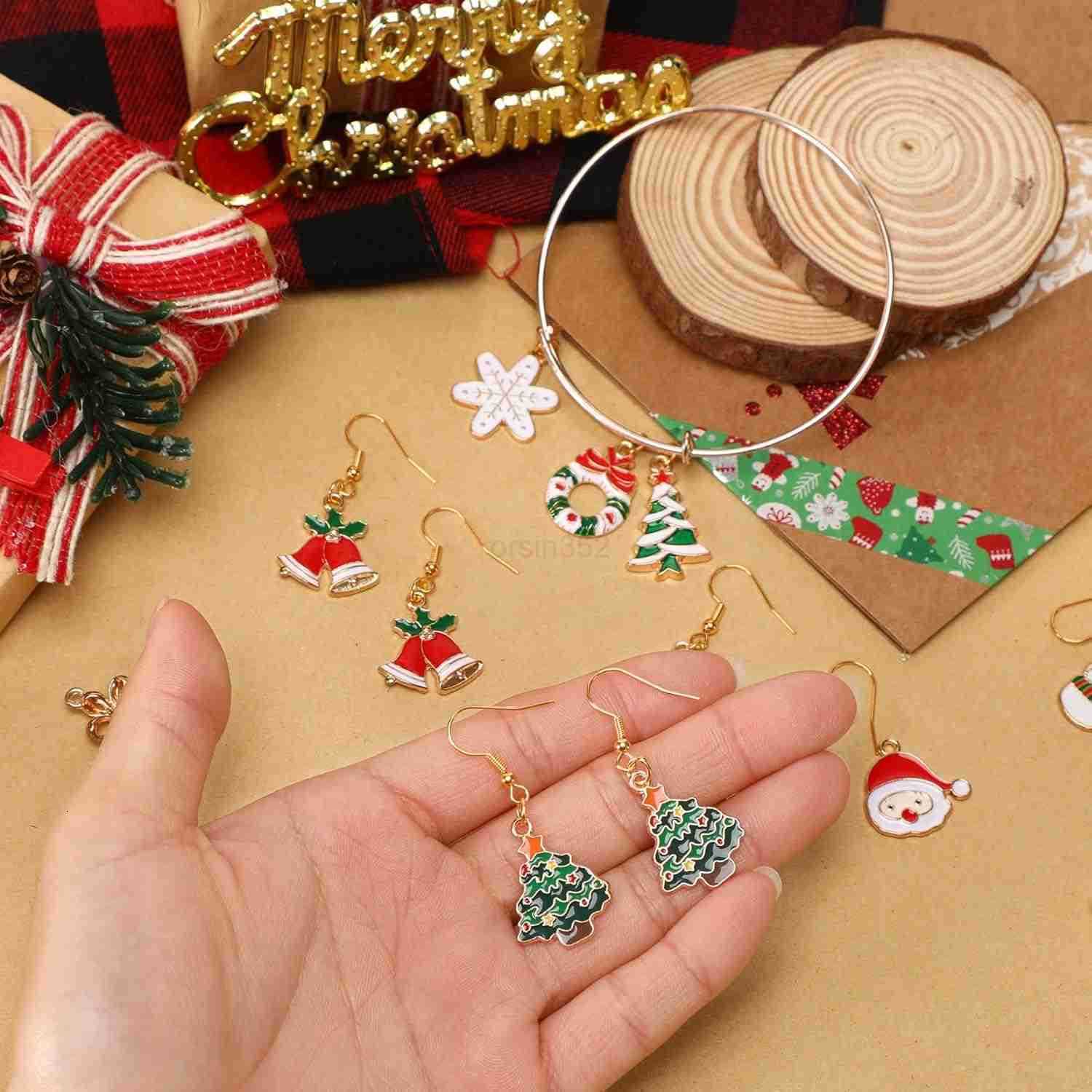 110Pcs 55 Pairs Christmas Charms Gold Enamel Jewelry Pendants for Xmas Earring Necklace Craft MakingW250911