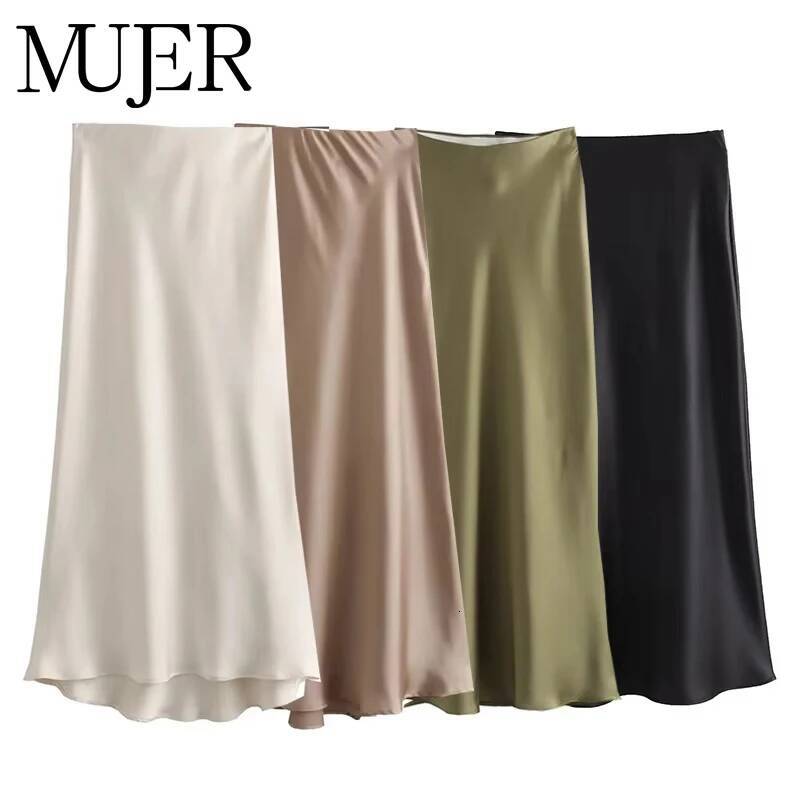 2025 Satin High Waist Long For Women Summer Black Midi Skirt Woman Office Elegant Women's Skirts dongdumaoyi
