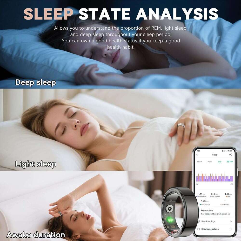 MUMUCREAM Smart Rings Women Men,Fiess Tracker Ring, APP Subscription,IP68 Waterproof,Sleep Ring for Android & iOS(Black 1-4)