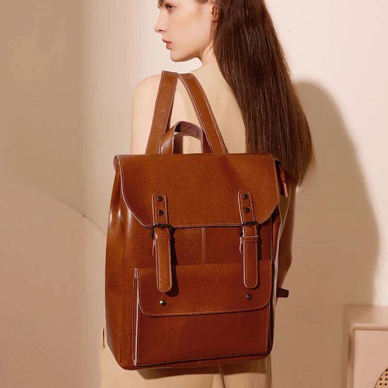 Genuine Leather Backpack For Women Vintage Preppy Style Backpacks Girls Fashion Cowhide School Bag Student Computer Bags 2300 250911