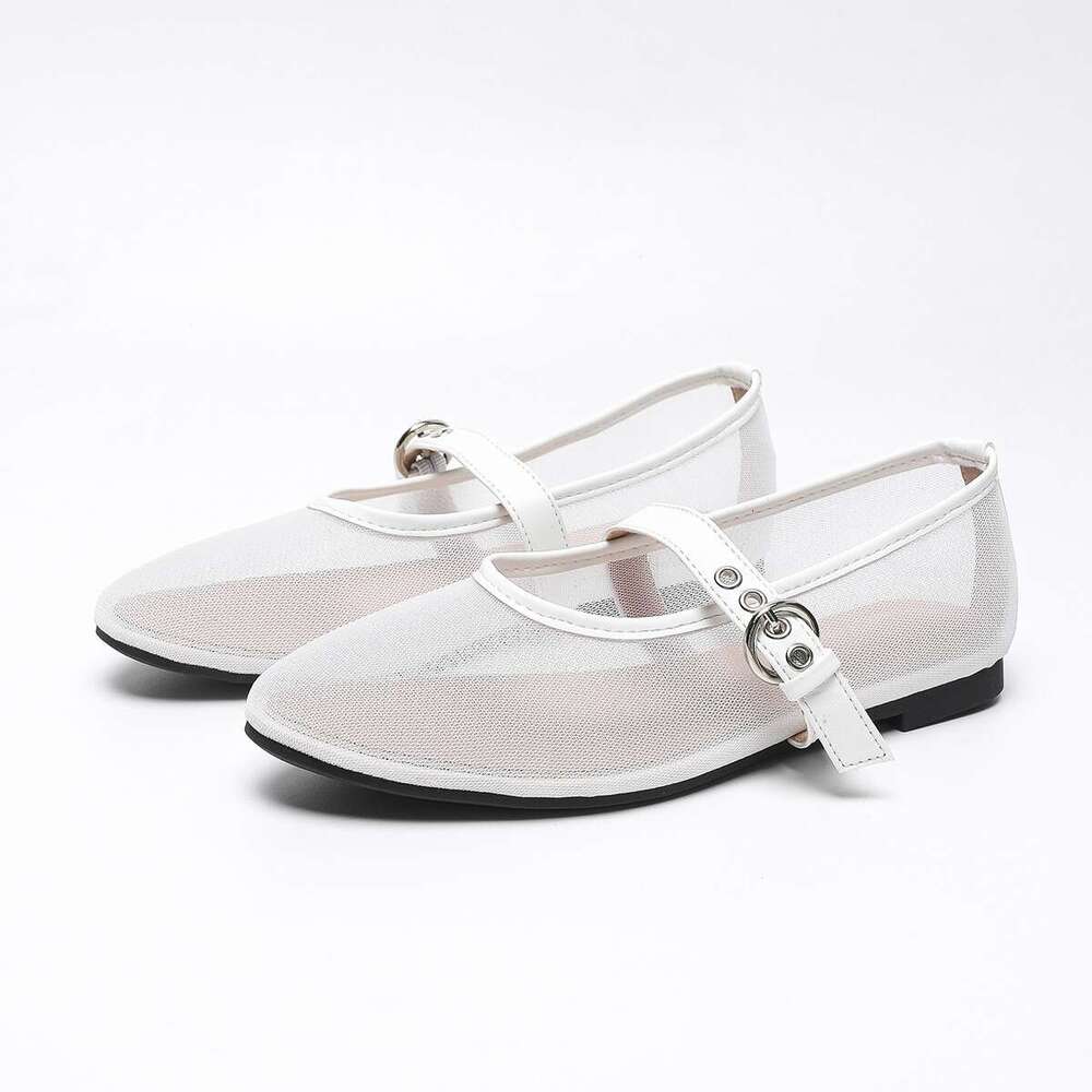 Round Toe Single Mesh Fabric Breathable Non-Slip Large Sole Mary Designer Shoe Jane Plus Size Women's Shoes 35-45