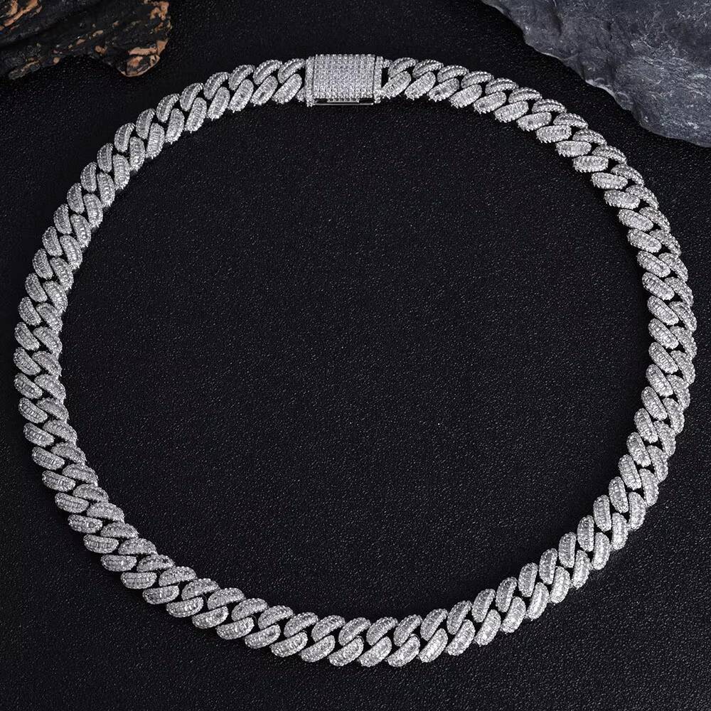 NUOYA Hip Hop 12mm T Square Zircon Cuban Link Chain White Gold Iced Out Full Diamond Miami Cuban Chain Fine Jewelry for Women