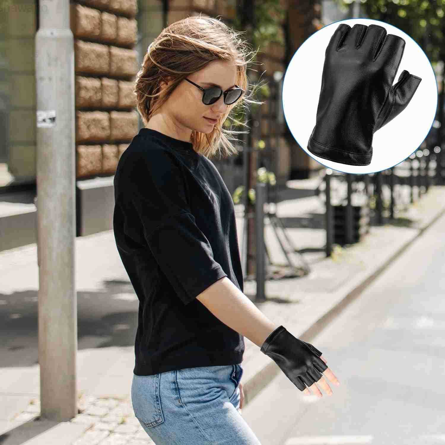 Fingerless PU Faux Leather Gloves Half Finger Black Biker Punk Gloves Fingerless Driving Riding Leather Gloves Half Finger Outdoor Sports Glove Cospla