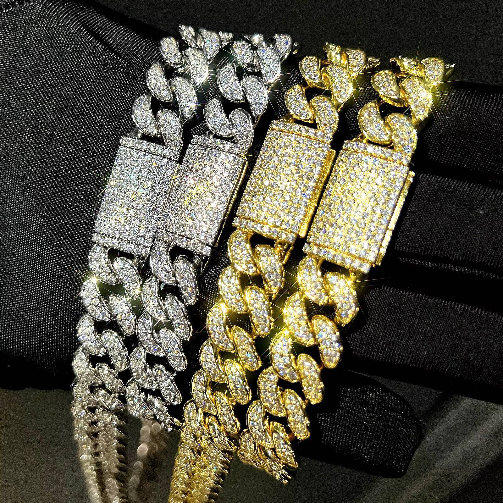 KRKC Wholesale Hiphop Cuban Necklace Gold Plated Bling Prong Link Women Fine Jewelry Diamond CZ Iced Out Miami Cuban Chain Men