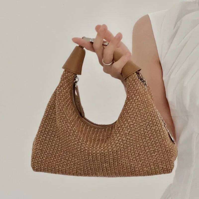 New Handbag For Women Dumpling Pouch Straw Crossbody Shoulder Summer Beach Woven Bag