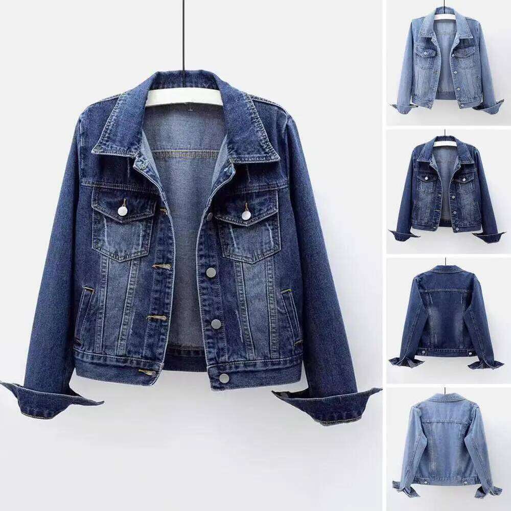 Women Single-Breasted Chest Flap Pocket Jacket Long Sleeve Slim Short Coat Retro Ladies Denim Jackets Outerwear