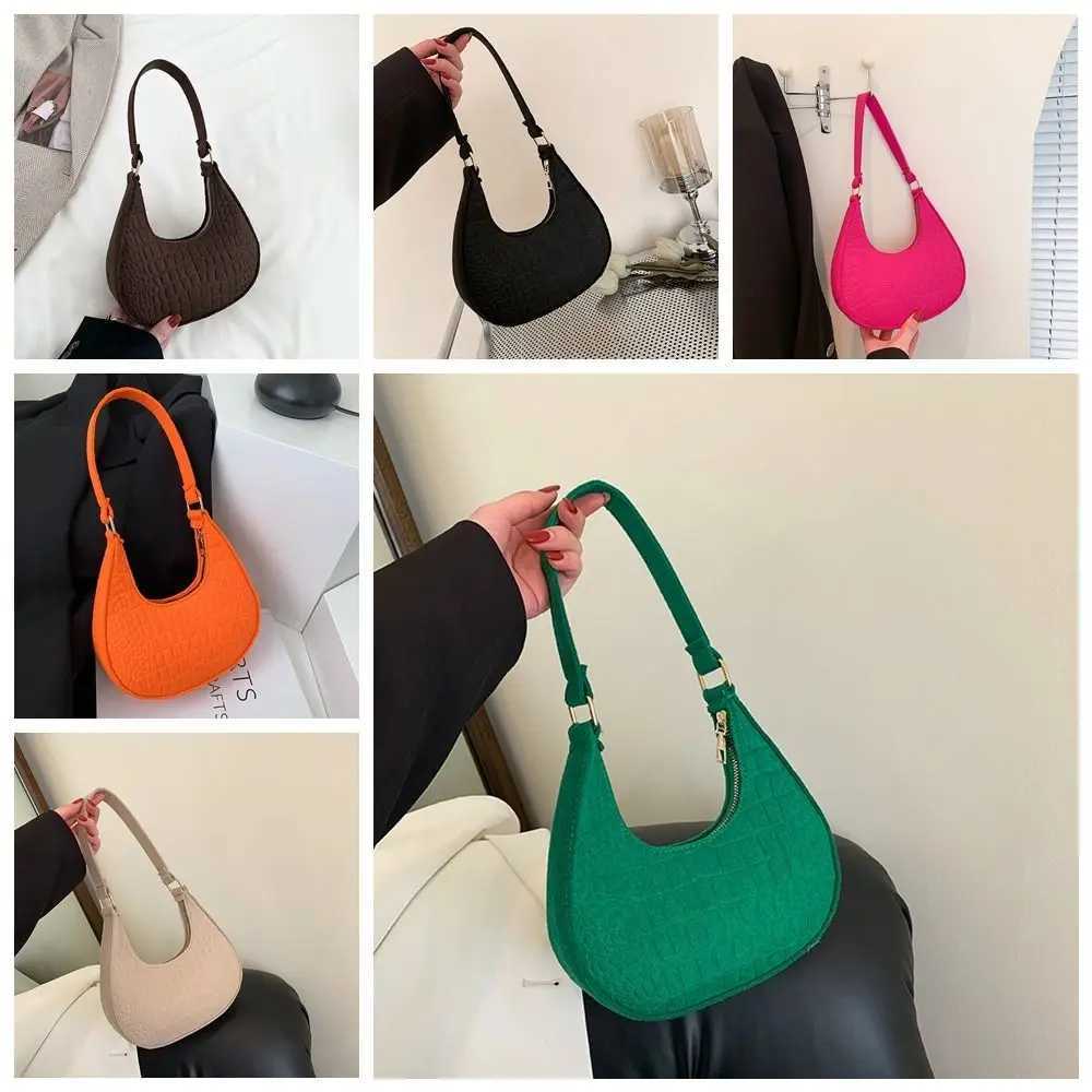 Print Crescent Moon Underarm Bag Solid Color Shoulder Pouch Cloth Shoulder Bag Large Capacity Allmatch Felt Handbag Women W250911