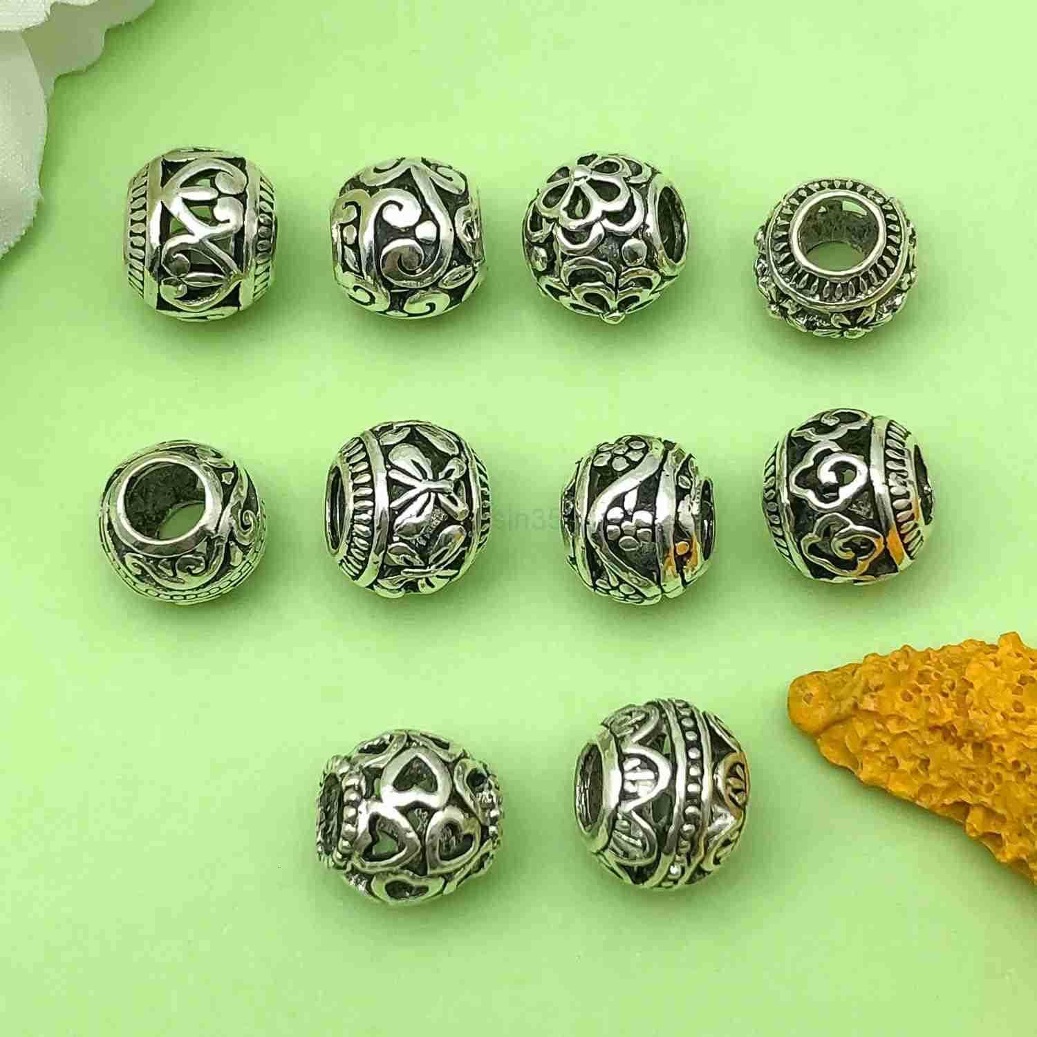 70pcs Alloy antique silver hollow large hole bead set series Pendant Jewelry Making DIY Keychain Earrings Pendant Various Design Charms for Jewelry Ma