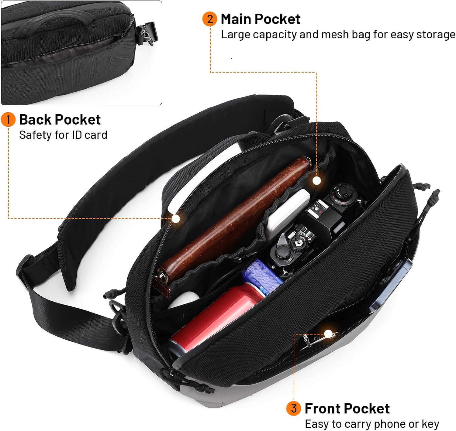 Reflective Crossbody Bag Sling Backpack for Motorcycle Men and Women Waterresistant 1680D Oxford Fabric Sling Bag LightweightW250911