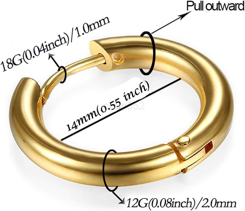 316L Surgical Stainless Steel Huggie Hoop Earrings 6mm 8mm 10mm 11mm 12mm 14mm Hypoallergenic Earrings Hoop Cartilage Helix Lobes Hinged Sleeper Earri