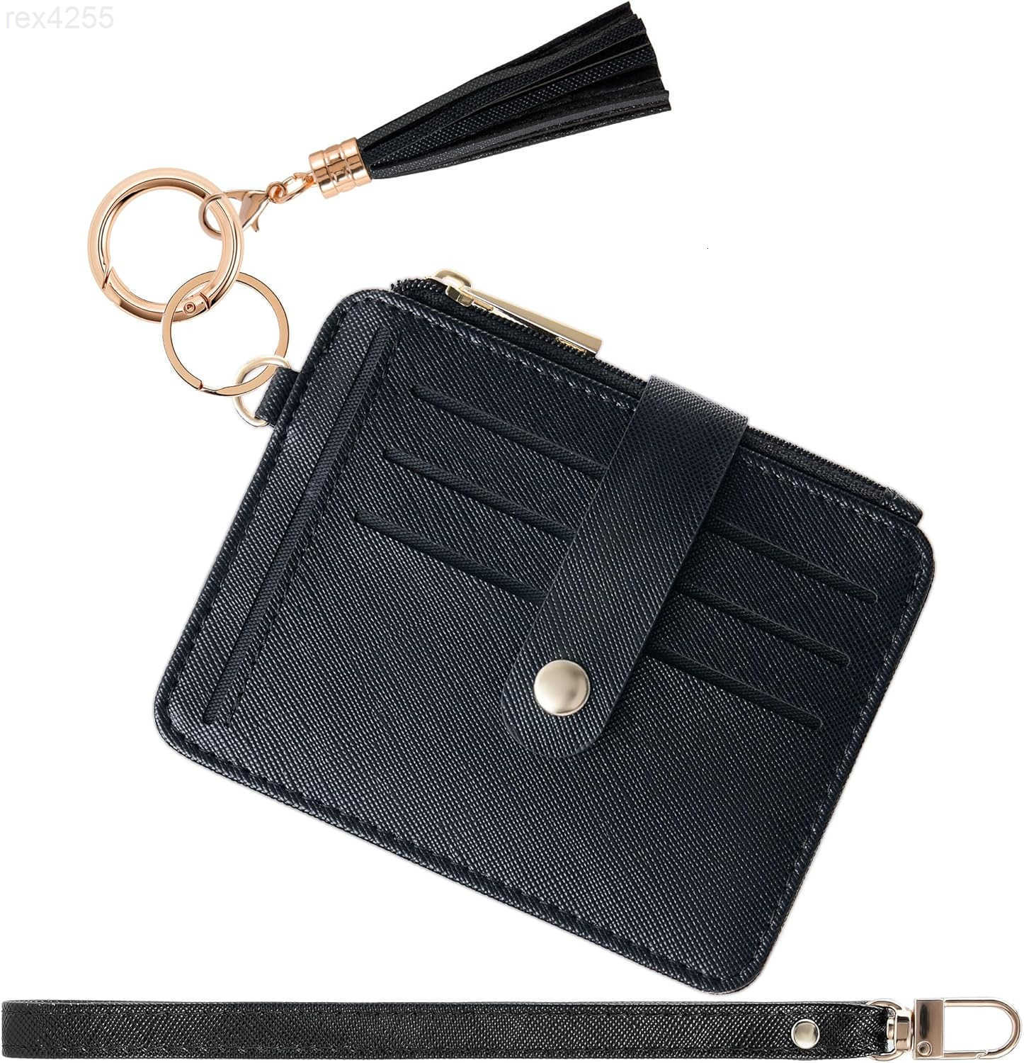 Keychain Wallet with Bracelet RFID Blocking Wristlet Credit Purse Card Holder Silicone Bead Tassel Key Ring for WomenW250911