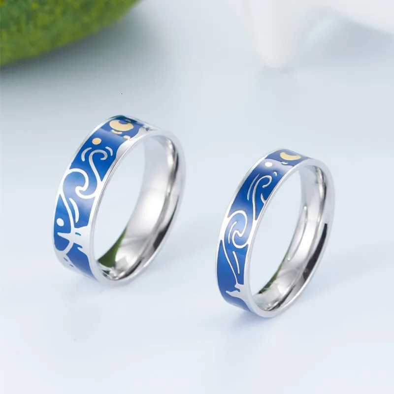 Van Gogh The Starry Night Enamel Couple Rings Stainless Steel Wedding Band Ring for Women Men Size 511 W250911