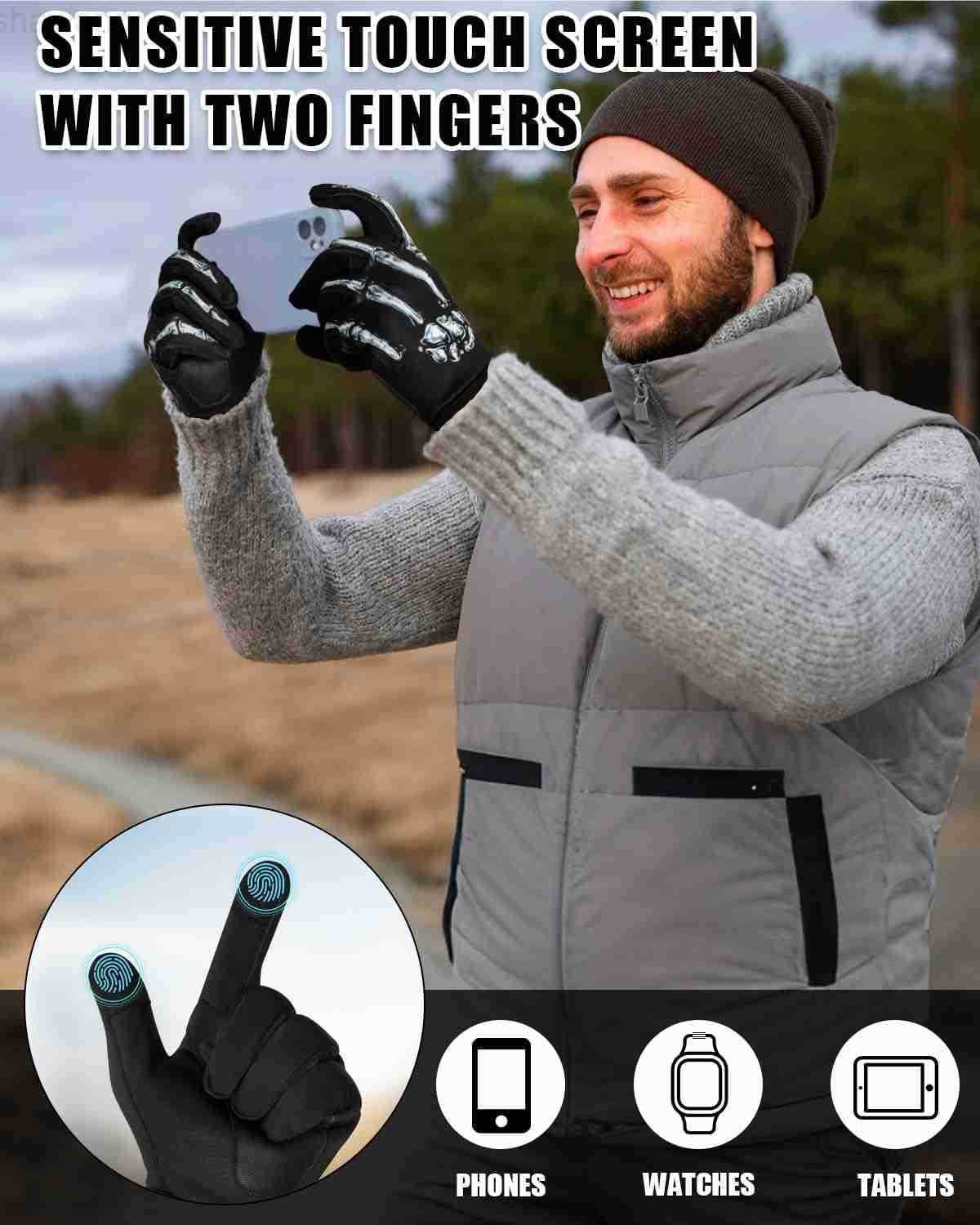 Winter Gloves Men and Women MediumThick Gloves for Cold Weather with Thermal Plush Touchscreen Running Glove Adjustable Zippered Wrist for Walking The
