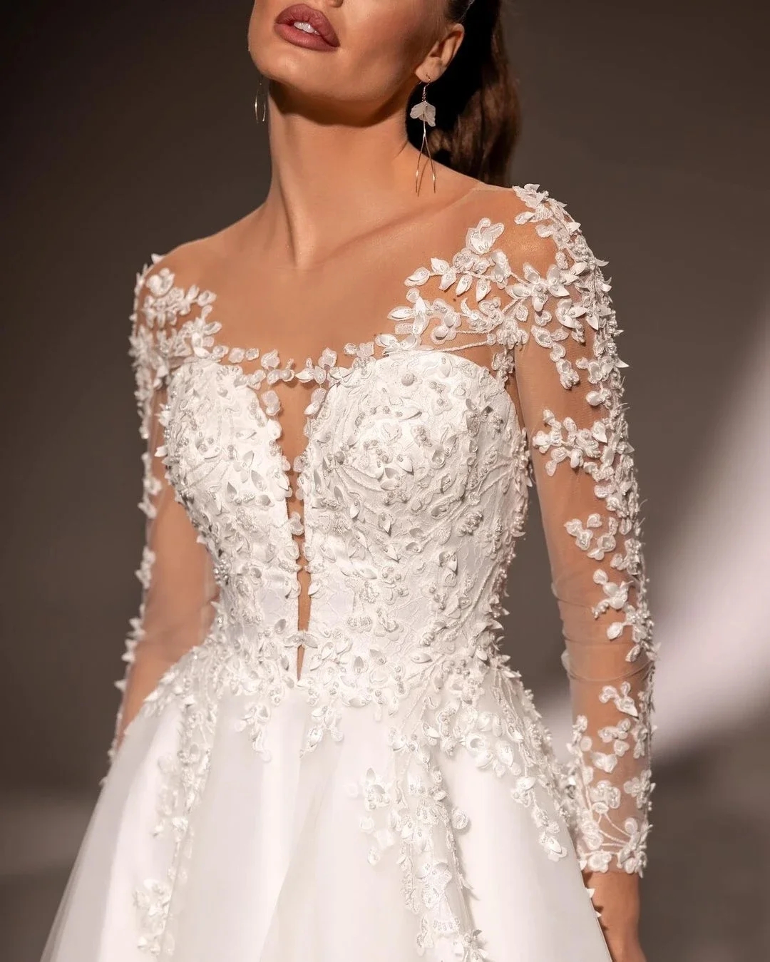 Elegant Church Wedding Dress 2026 Scoop Lace Appliques 3D Flowers Illusion Back Tulle Princess A-line Bridal Bride Gown Vestido de Noiva