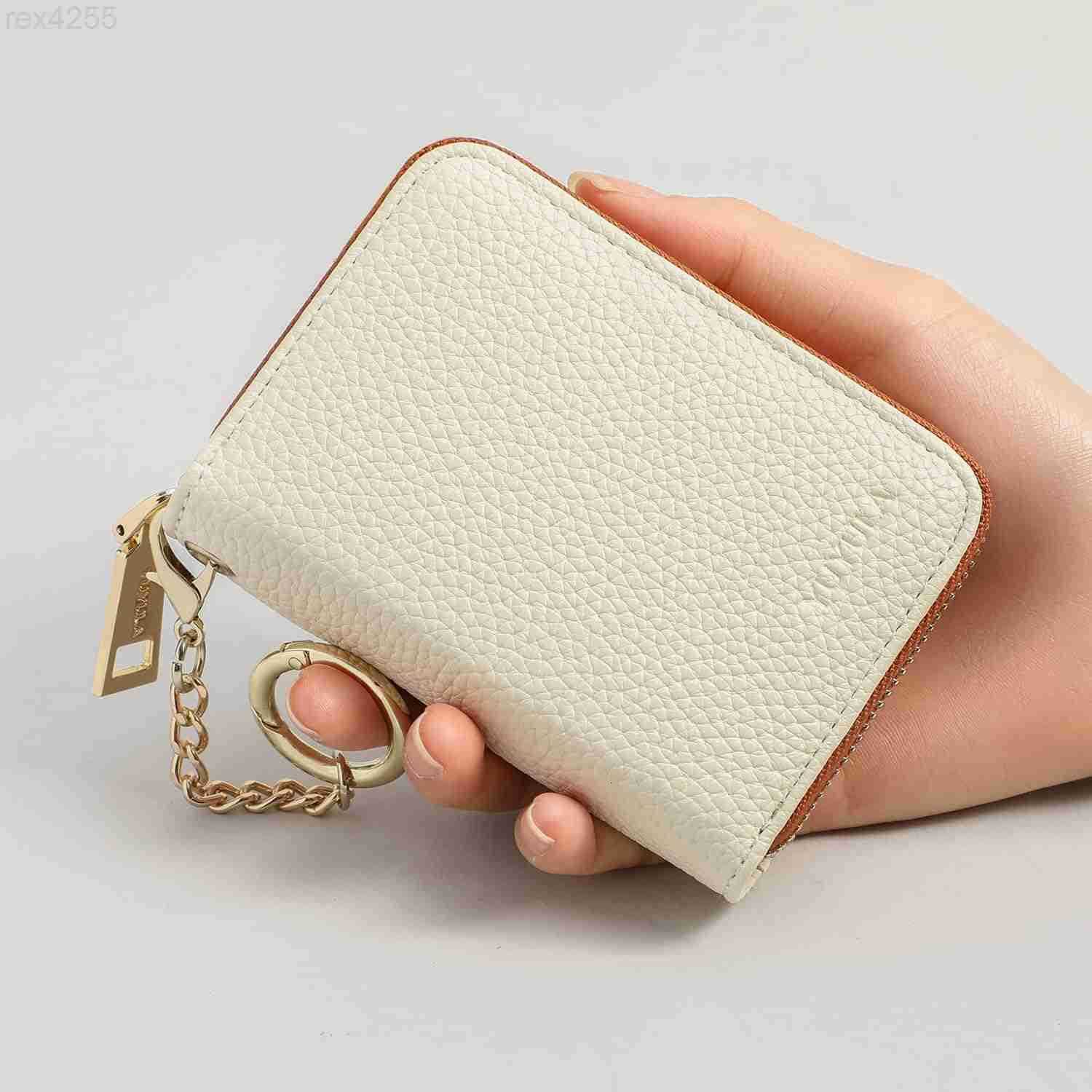 Lether Women Credit Card Wallet Zipper Business Card Holder for Women RFID Blocking KeyChain Wallet WhiteW250911