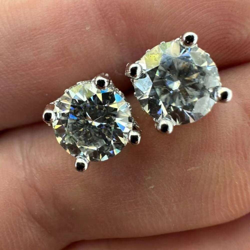 Wholesale Vvs Moissanite Round Cut Dia Earring Factory Price Solid Gold Screw Back Hoop Stud Earrings Men Women