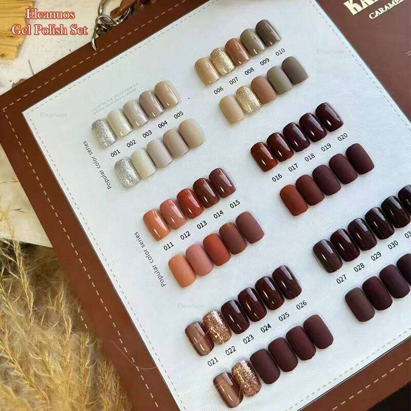 Eleanuos Autumn Polishing 32Pcs Mixed Clearcoat Dark Brown Semi Permanent UV LED Nail Primer Finish Gel Salon Learning
