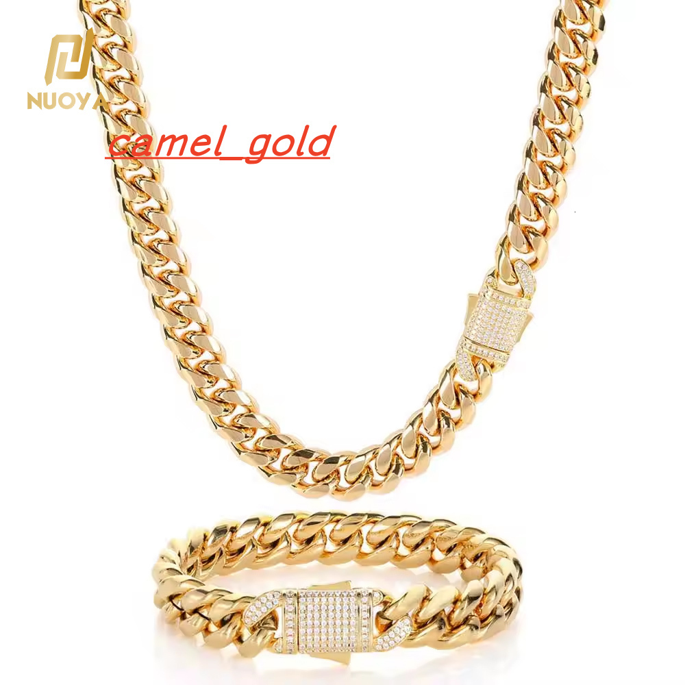 Unisex 10mm Cuban Link Necklace Micro Pave CZ Diamond Clasp Stainless Steel Chain Gold Plated Jewelry for Men and Womens Gift
