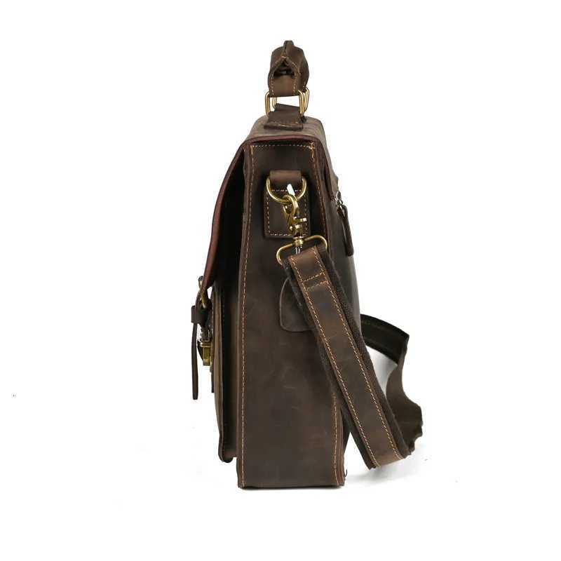 Vintage Crazy Horse Leather Men Briefcase Work Business Laptop Bag Shoulder Messenger Bag Male Tote Handbag Bolsos Para Hombre Z250906