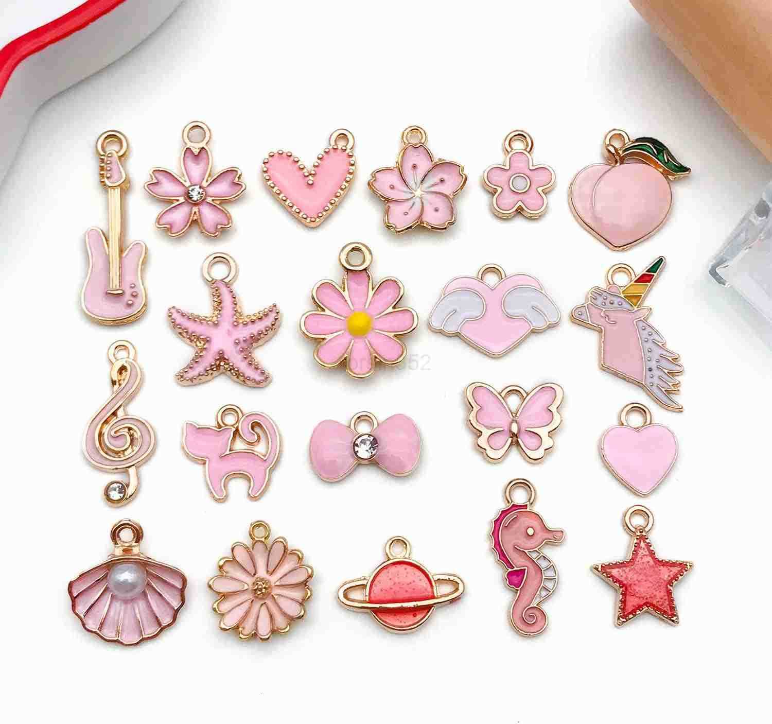 40pcs 20 pairs Assorted Enamel Charms for Jewelry Making DIY Necklace Earrings Keychain Crafting Charms Kit Crafts PinkSN991W250911