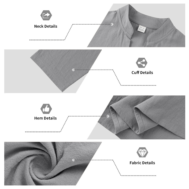 Men's Linen Lounge Set Relaxed Fit Breathable V-Neck Henley Shirt and Trousers Long Sleeve Autumn Comfort Outfit EU Size: S-3XL