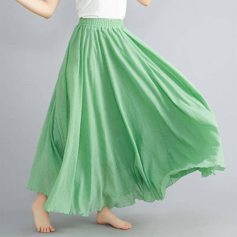 28-Color Mori Girl Literary Cotton Linen Dress Elastic Waist A-line Expansion Skirt Solid Color Ethnic Style Women Long Skirts dongdumaoyi