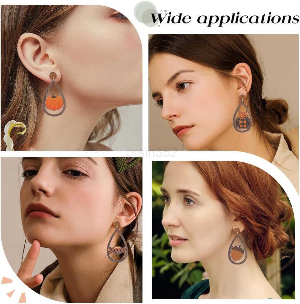 1 Box 72Pcs DIY 8 Pairs Thanksgiving Dangle Making Starter Kit Thanksgiving Earrings Bulk Wood Teardrop Charms Wooden Fashion Earrings for Jewelry Mak
