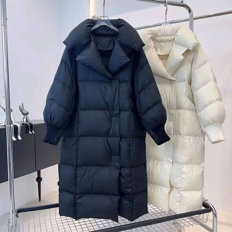 Lagabogy 2025 New Winter Women 90% White Duck Down Long Jackets Thicken Puffer Coat Female Loose Single Breasted Warm Parkas