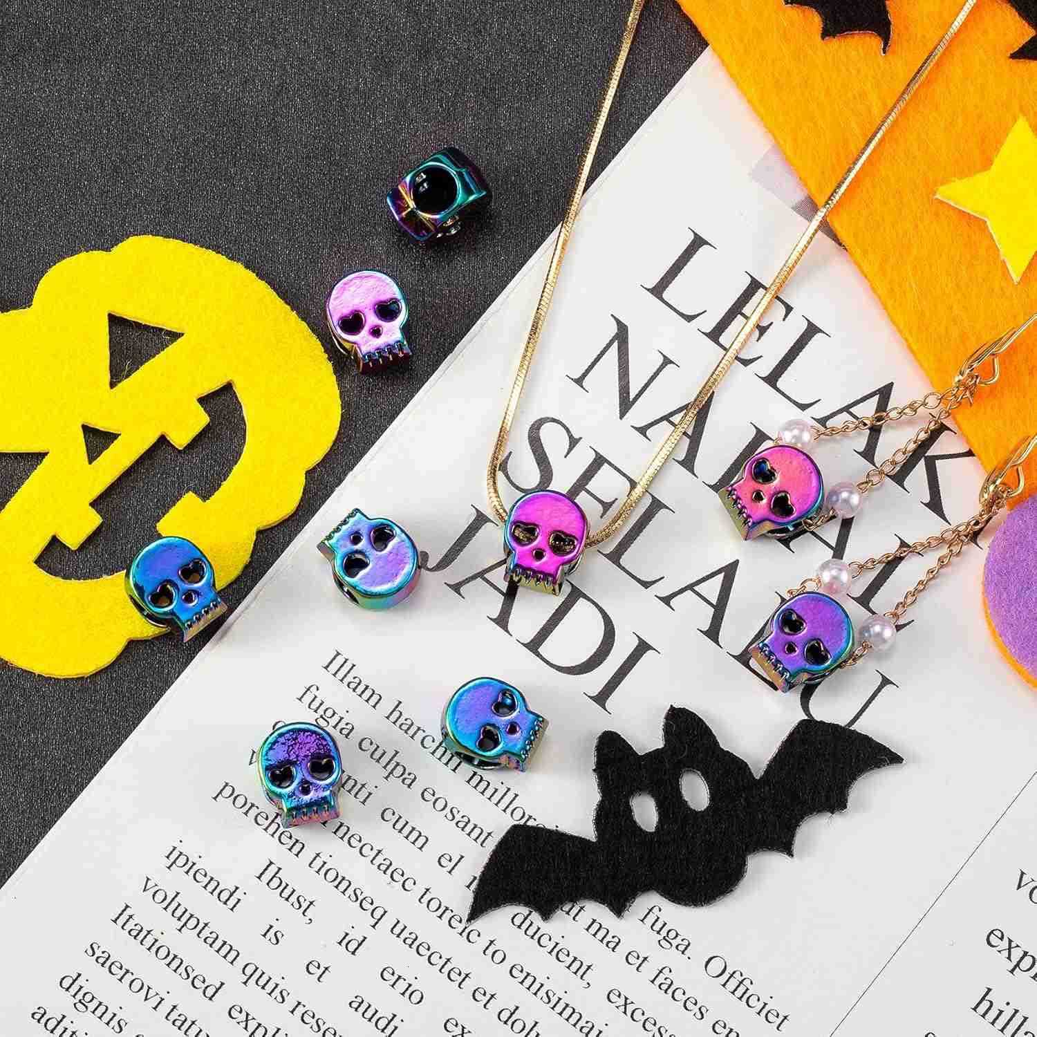 20Pcs 041 Inch Colorful Skull Beads Macroporous Metal Spacer Beads Small Skeleton Wedding Prom Halloween Birthday Charm for Jewelry Necklace Earring M