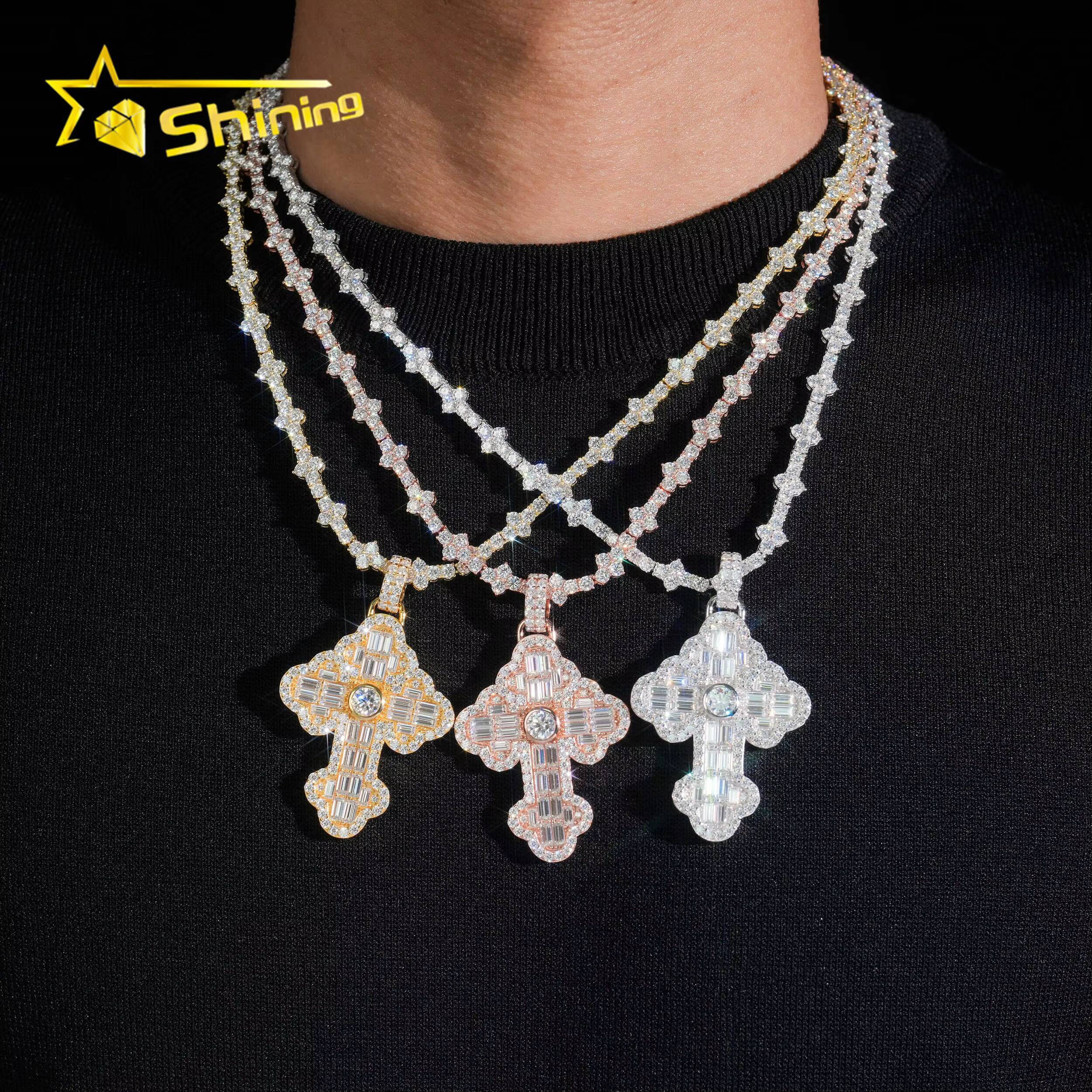 New Design Mossanite Cross Pendant 925 Sterling Silver VVS Moissanite Pendant Iced Out Diamond Charm Pendant Fine Jewelry