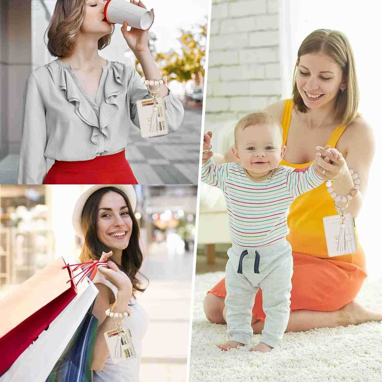 Wallet Keychain Wristlet for WomenSlim RFID Credit Card Holder Purse Tassel Keychain Bangle Key Ring for Men WomenW250911