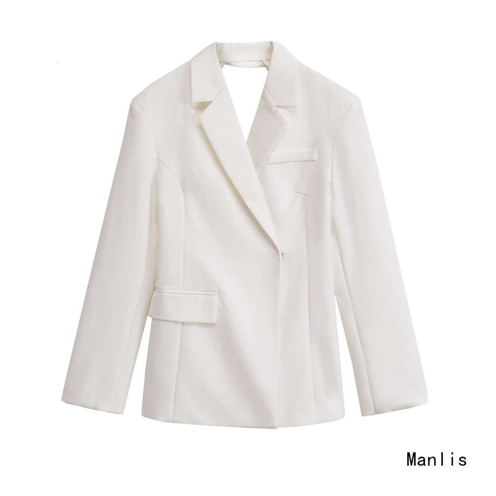 DHEssentials INS Style Women's Autumn Winter New Fashion Sexy Backless Slim Fit Elegant Long Sleeve Hollow White Blazer