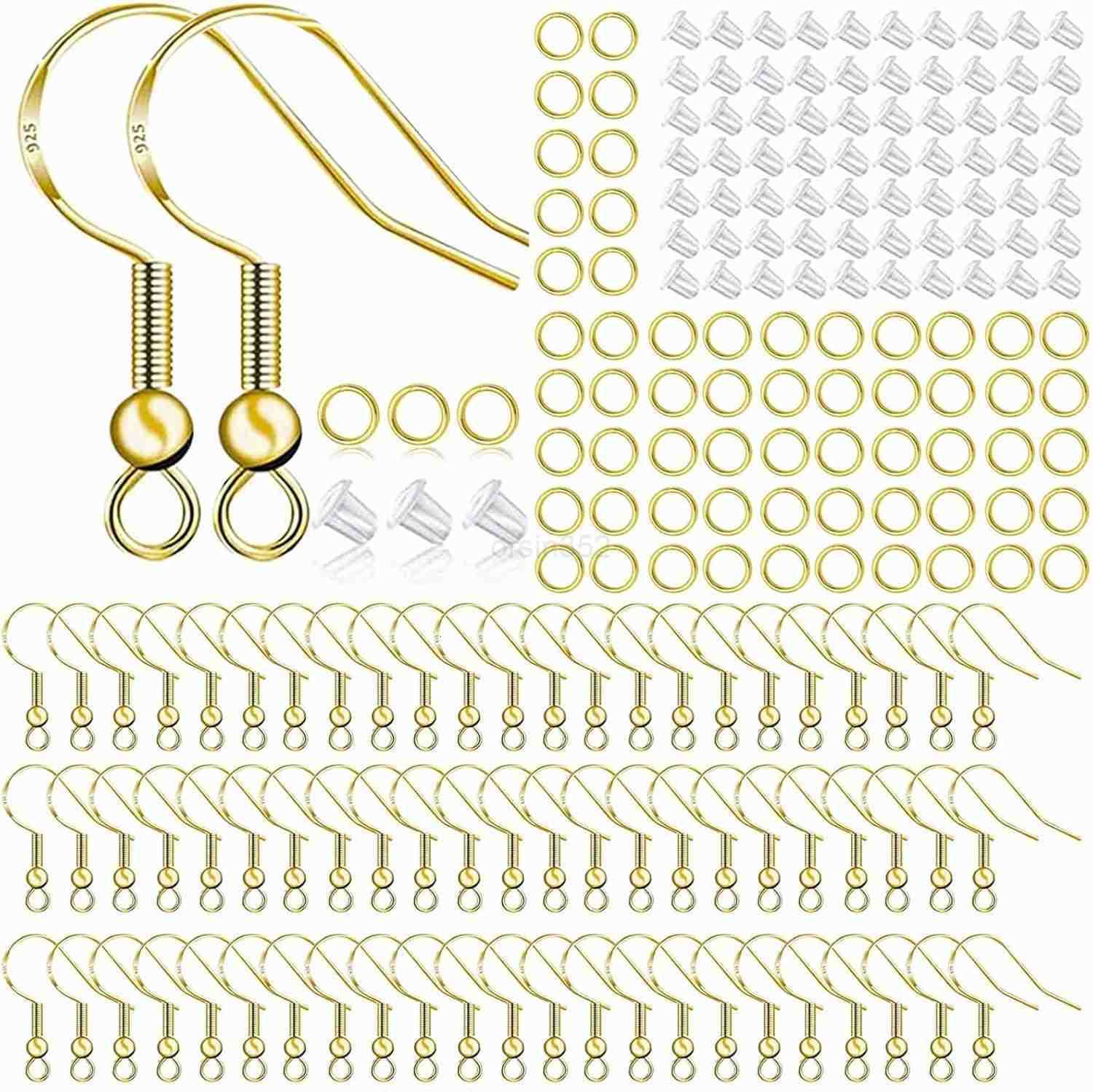 Earring Hooks 150 PCS75 Pairs Silver Plated Ear Wires Fish Hooks500pcs Earring Making Kit with Jump Rings and Clear Silicone Earring Backs Stoppers fW