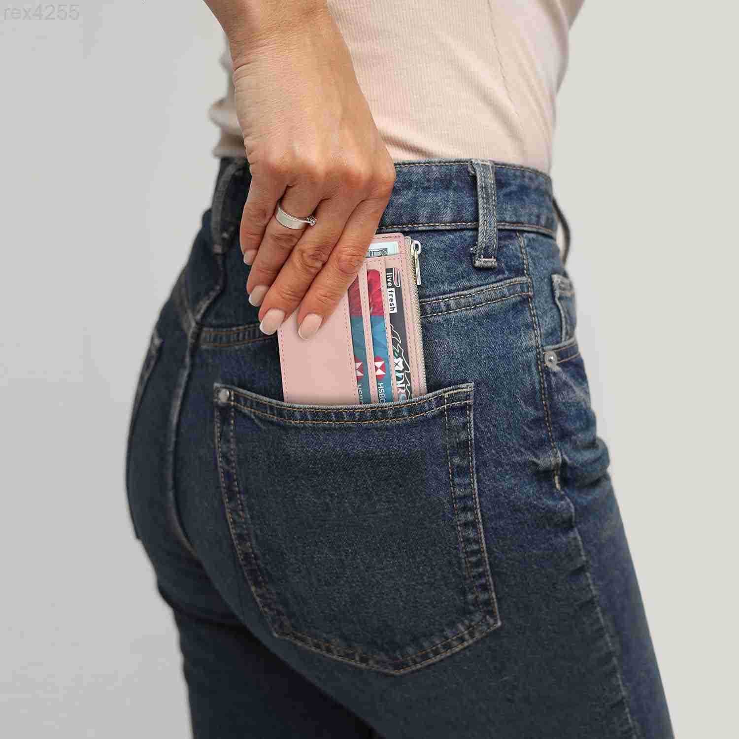 Card Case Slim Front Pocket Wallet for Women Credit Card Holder with KeychainW250911