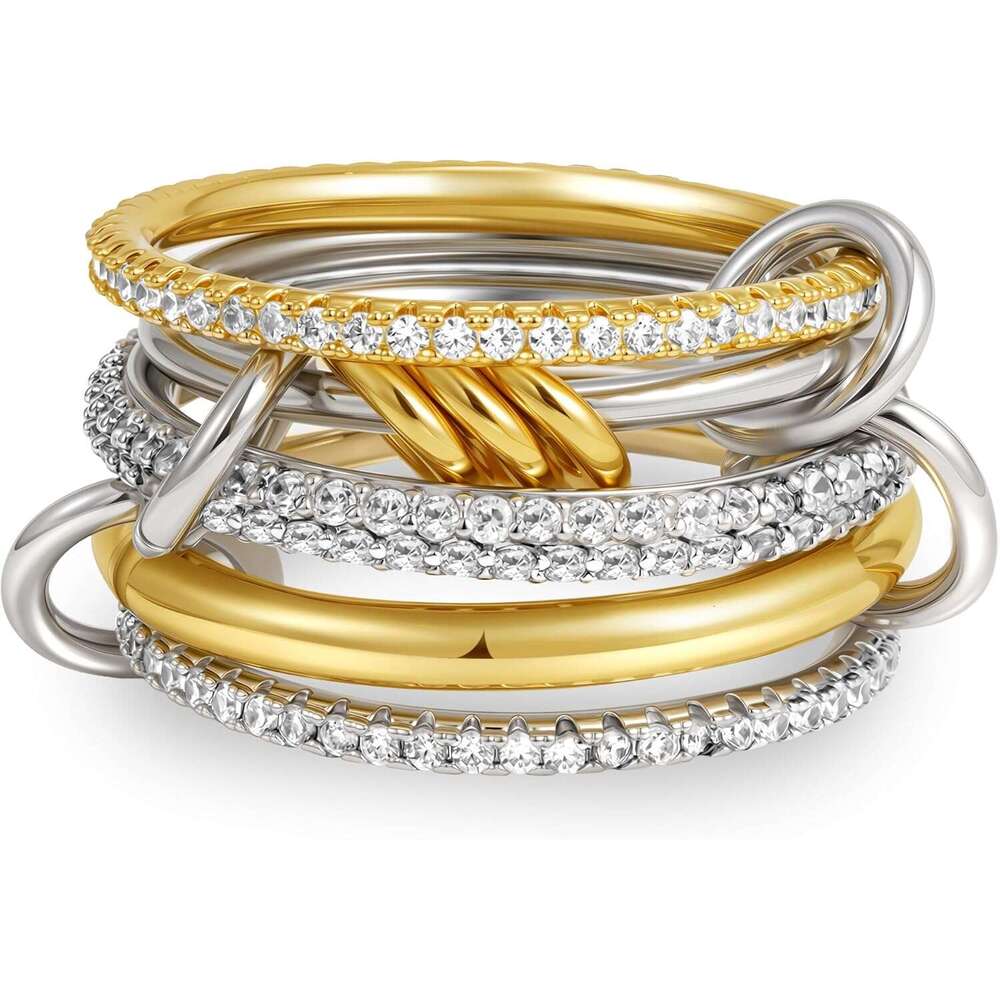Women, Plated Cubic Zirconia Rings Spinelli Sier Gold Multi Mixed Metals Stackable Ring Set for Women Non Tarnish