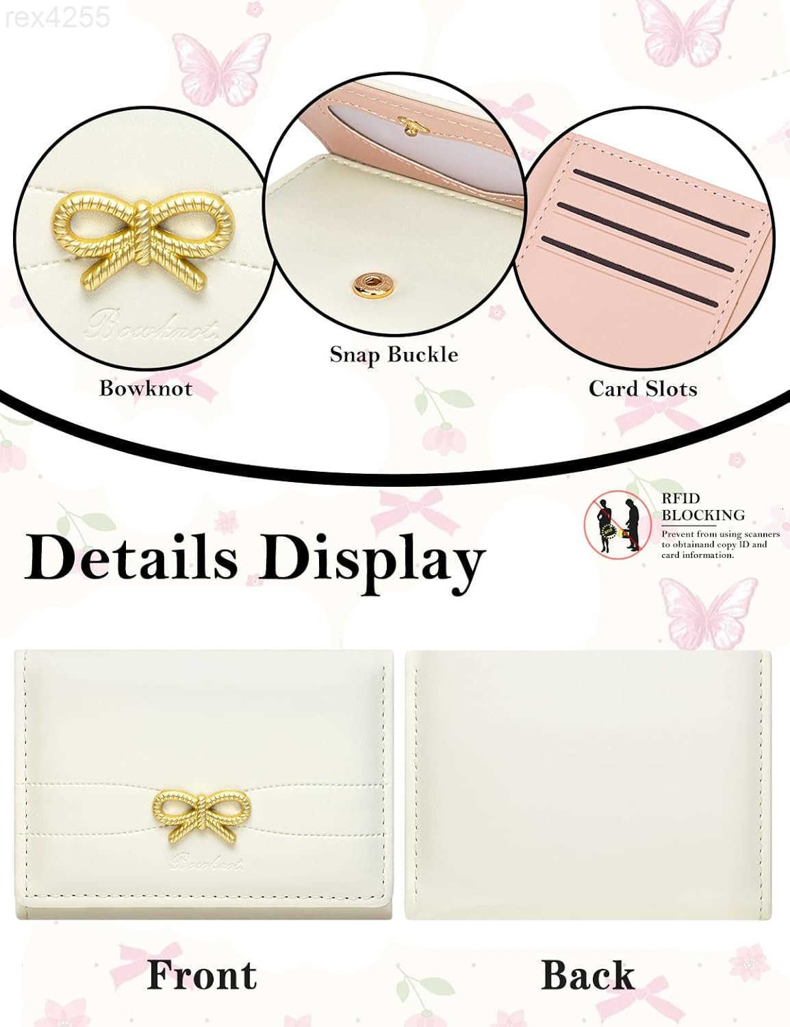 Coquette Bow Wallet for Women Small Slim Trifold Womens Wallet with Key chain Cute Aesthetic Card Holder ID Window for Girl WhiteW250911