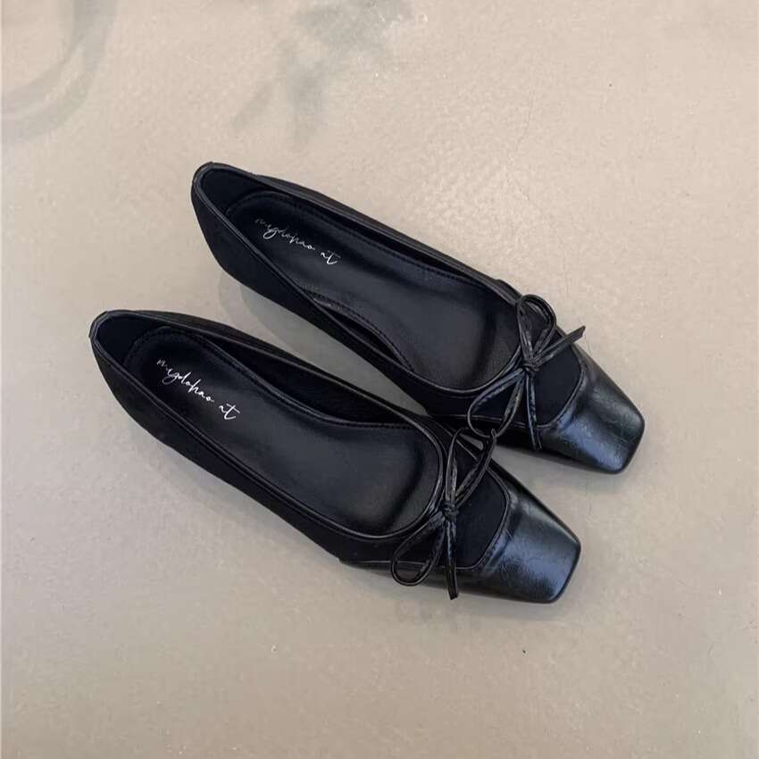 Gentle Pink Fairy Single 2025 Spring French Style Elegant Color Block Squ Toe Designer Shoe Shallow Mouth Wedge Shoes