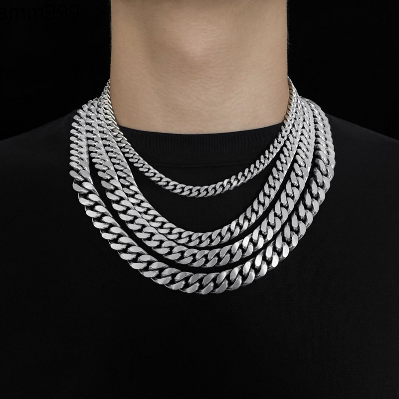 7mm9mm11mm13mm Solid Chunky Hip Hop Flat Mens Cuban Curb Link Chains Mens Miami Stainless Steel Chain Necklace
