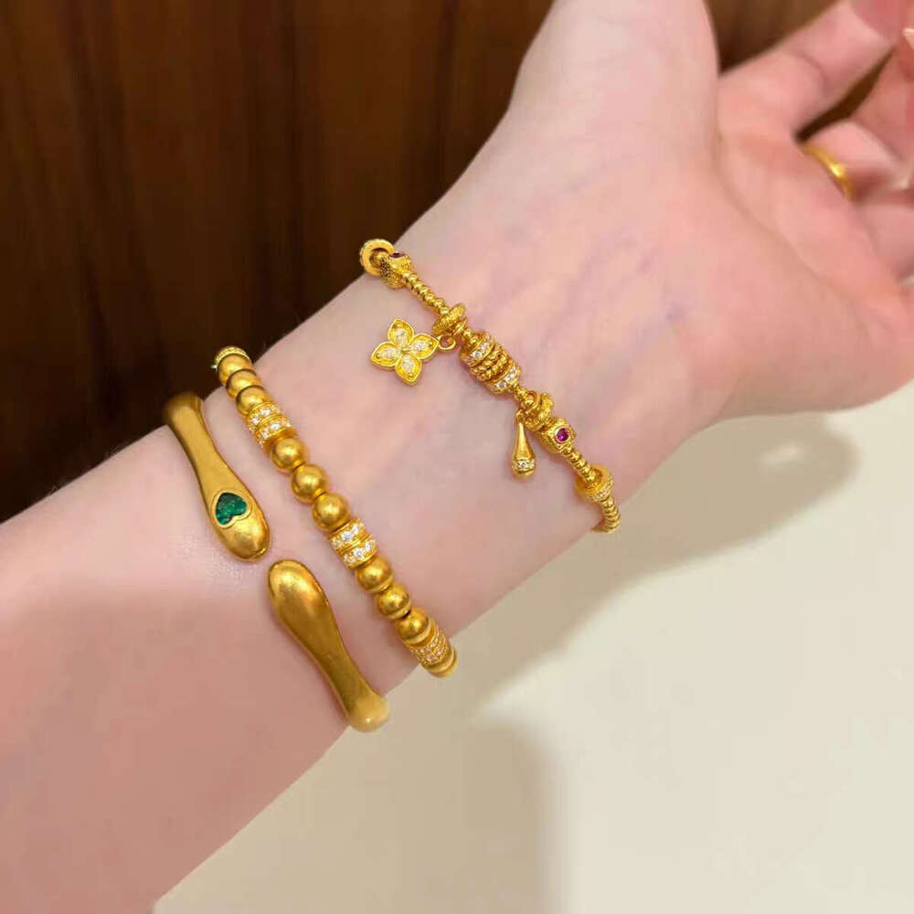 Gold-Plated Imitation Four-Leaf Clover Water Drop Gold Bead Bracelet for Women Light High-End Feel Long-Lasting Jewelry