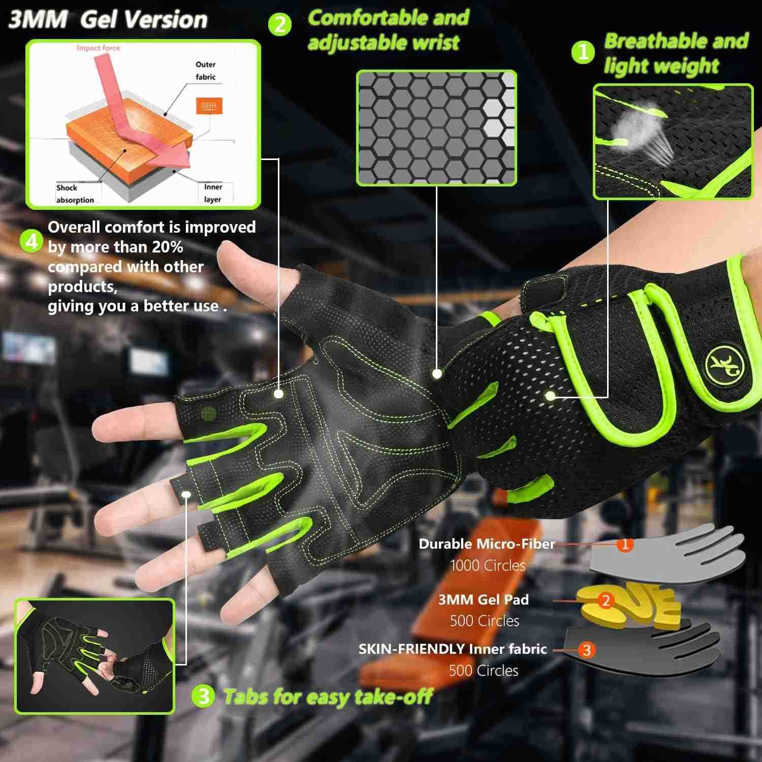 Workout Gloves Padded Weight Lifting Gloves for MenWomen 3MM Gel Fingerless Grip Gym Gloves Fitness Gloves for ExerciseHangingWeightlifting Cycling Pu